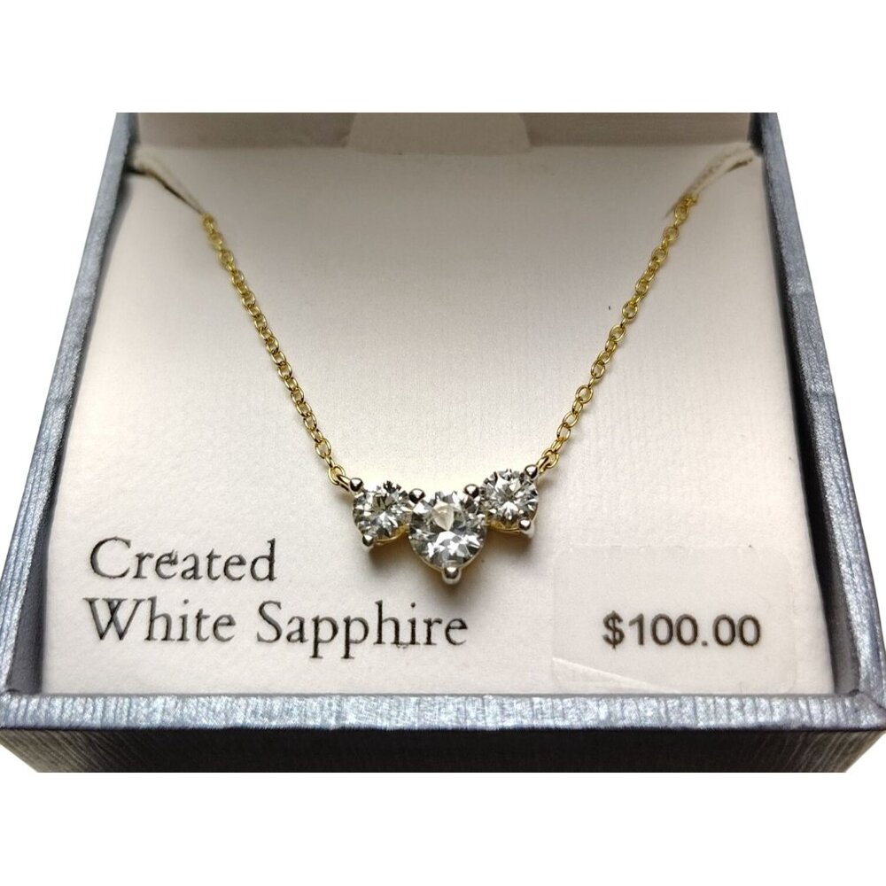 Created White Sapphire Necklace Gold-Plated 18 inch Chain With Triangular Pendan - Picture 3 of 4